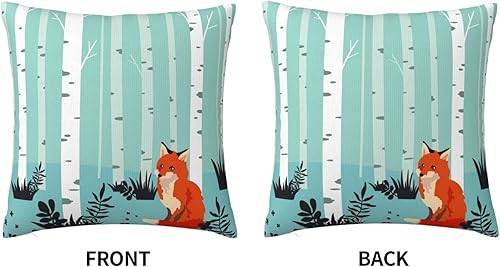 Miniatura 3 de VARUN Fundas de almohada cuadradas de zorro para decoración del hogar, sofá, automóvil, dormitorio, bosque, animales, árboles altos, prado, floral,