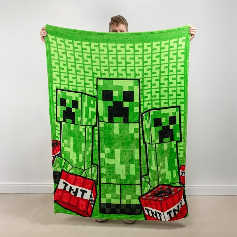 Paladone Minecraft Creeper koc 2 w 1, oficjalnie licencjonowany koc podróżny Microsoft, składany, miękki, puszysty, kompaktowy, do salonu lub sypialni, dekoracja