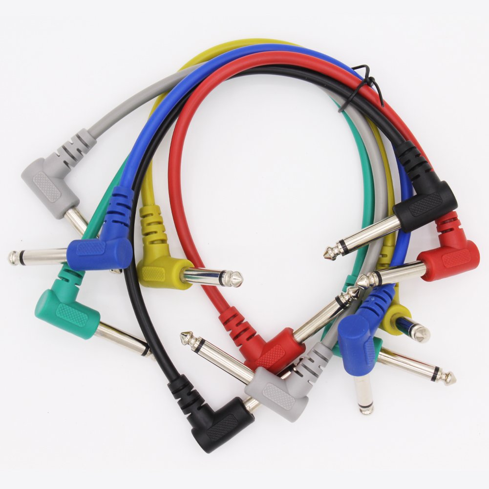 Guitar Patch Cable Wire Effect Pedal Cable Cord Instrument Lead Cable Short Audio Connection Cable 6.35mm(1/4 inch) Colorful for Electric Guitar, Bass Guitar Pack of 6