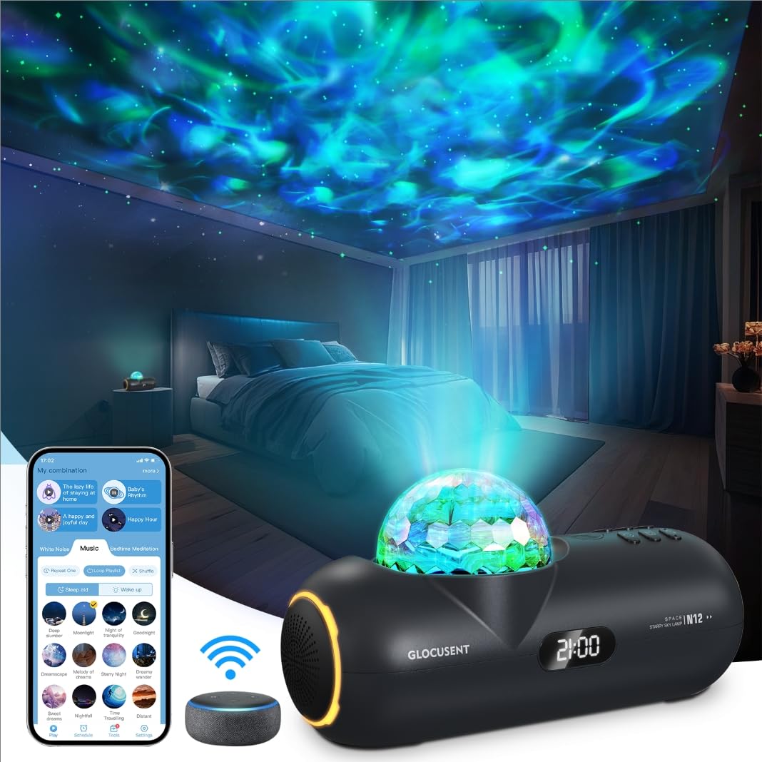 Glocusent Star Projector Galaxy Light: Aurora Projector with 16 Colors & 65 Soothing Sounds, 8 Scenes Modes and Bluetooth Speaker Night Light for