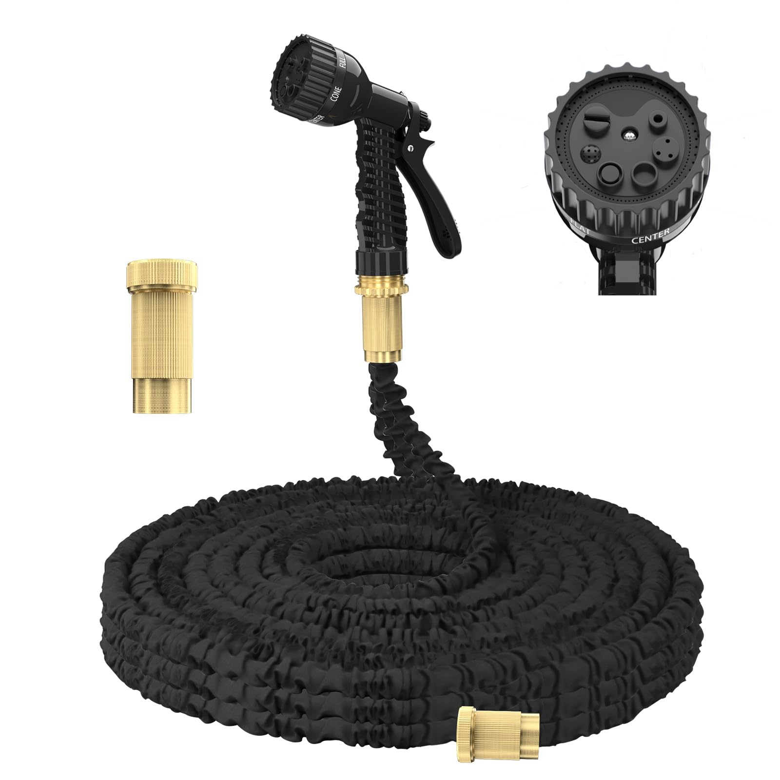 Expandable Garden Hose, 150FT Heavy Duty Water Hose(Black), 3 Times Flexible Expanding Magic Garden Water Hose Pipe with Spray Gun and 7 Function Adjustable, for Pet Cleaning, Watering Garden