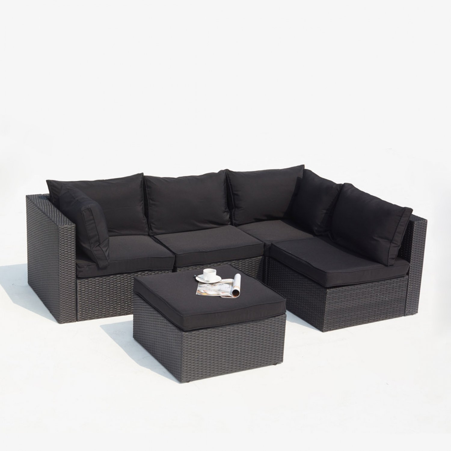 Salon de Jardin Modulable MILANO 5 Personnes Résine Tressée Noir