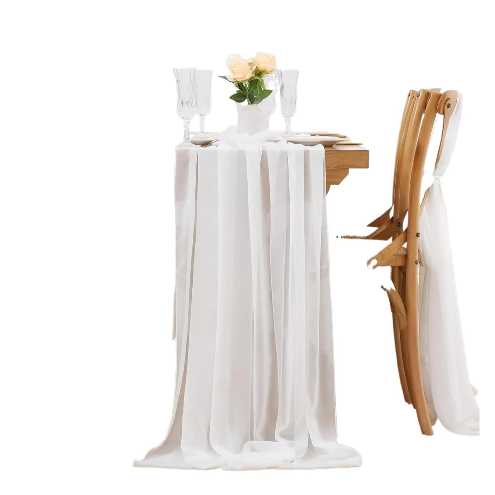 Chiffon Table Runner Chiffon Table Runner, Gauze Wedding Arch Chair Sashes ,for Party Festival Birthday Decor(White,70x600cm)
