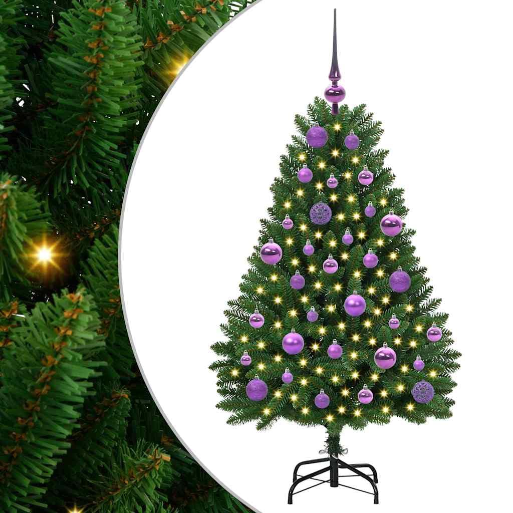 Árbol De Navidad Artificial Verde 120 Cm PVC y Metal con Luces LED Integradas, Diseño Cónico Moderno, Montaje Fácil, Reutilizable, Decoración para Interior y Exterior, Christmas Tree, 3395673