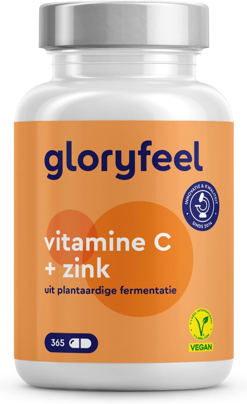 Vitamine C + Zink Supplement, Vitamine C 500 mg + 10 mg Zink, 365 Vegan Capsules, Vitamine C Gebufferd met Calcium Ascorbaat, Immuun Afweersupplement, Klinisch Getest en Geproduceerd in Duitsland