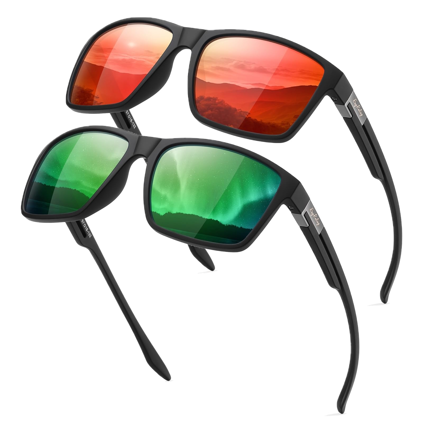 Rayruling 2 Paar Sonnenbrille Herren Polarisierte Damen, Sport Sunglasses Men Schwarz,Retro TR90 Ultraleicht Rahmen, UV400 HD Golf/Fahren/Angeln/Reisebrille/Outdoor-Sportarten Mode Sonnenbrillen