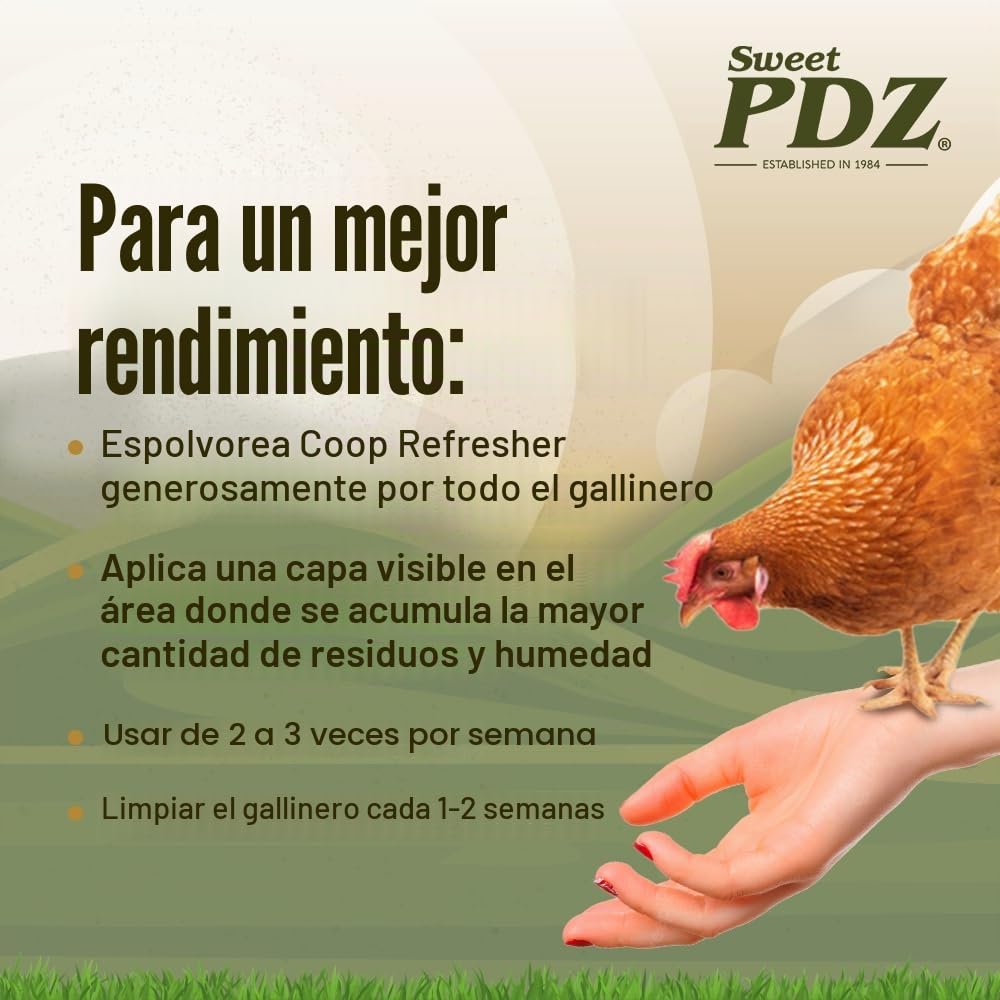 Sweet PDZ - Refrescante de gallinero - Eliminador de olores de zeolita - Accesorio esencial para gallinero - 10 libras