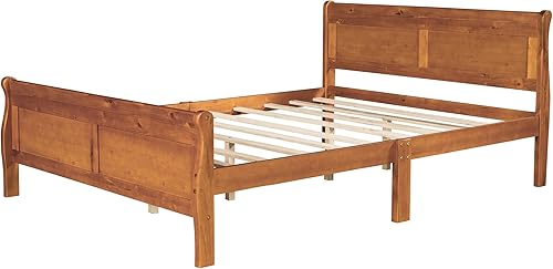 Miniatura 8 de MERITLINE Cama de plataforma tamaño Queen con cabecero, marco de cama de madera para niños, adolescentes y adultos, no necesita somier (roble)