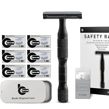 Matte Black Safety Razor, 1 Razor Blade Bank + 30 Blades