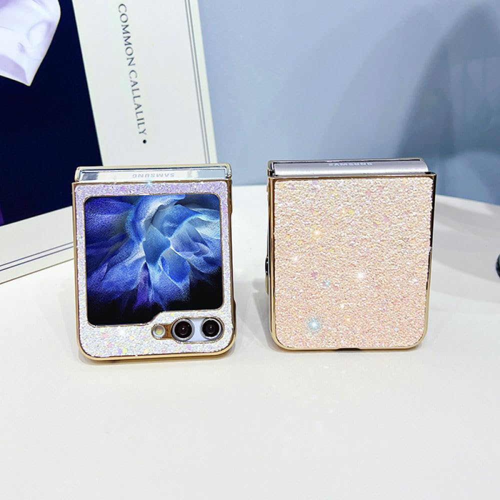 Brokatowe składane etui na telefon do Samsung Z Flip 5 Z Flip 4 Z Flip 3 Gradientowy, odporny na wstrząsy obiektyw Slim Bling Pozłacana osłona ramy, RoseGold, do Samsung Z Flip 3