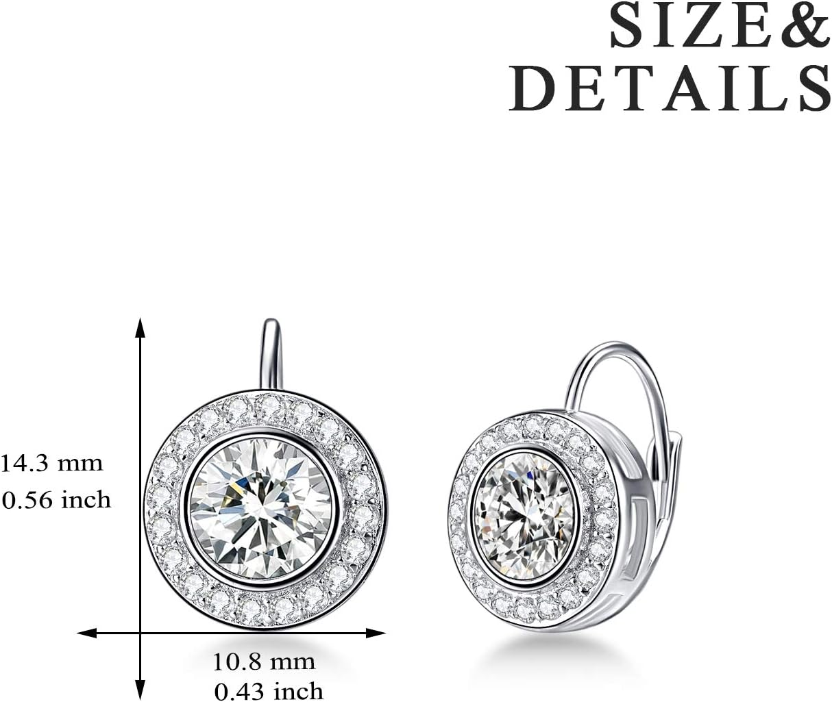 Halo Earrings 925 Sterling Silver Classic Round Cut Halo Leverback Earrings with Birthstone Crystal from Austria, Birthday Jewelry Gifts for Women - Image 4