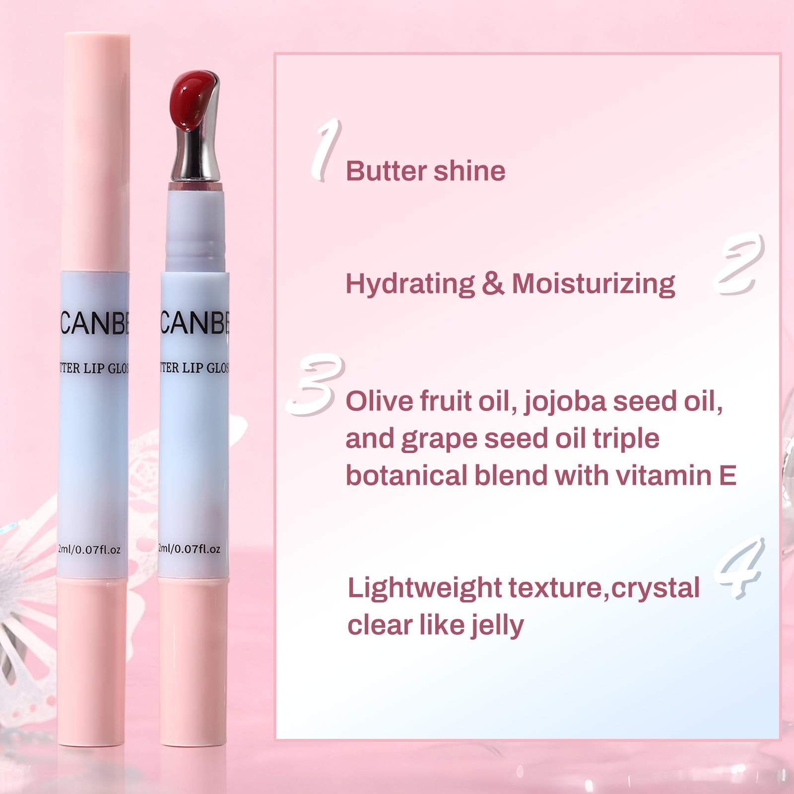 UCANBE Butter Lip Gloss: Nawilżająca i odżywcza pomadka do ust, metalowa końcówka, lekka, nieprzywierająca, miękka, błyszcząca (01 Transparent)
