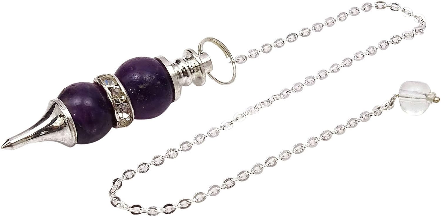 Harmonize Amethyst Double Ball Sphere Pendulum Dowsing Reiki Healing Stone Spiritual Gift, Purple (Amethyst), BLACK GIFT POUCH