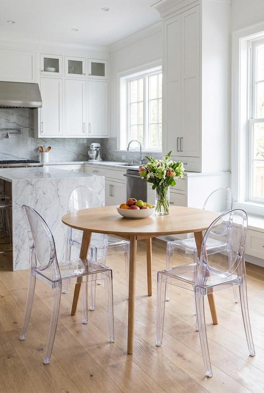 Set da 4 Sedie in Policarbonato Trasparente, Sedia per Casa Cucina Ufficio Soggiorno Salone Bar Hotel, Leggera E Resistente, Sedia Impilabile, 44 x 45 x 90, Policarbonato Trasparente