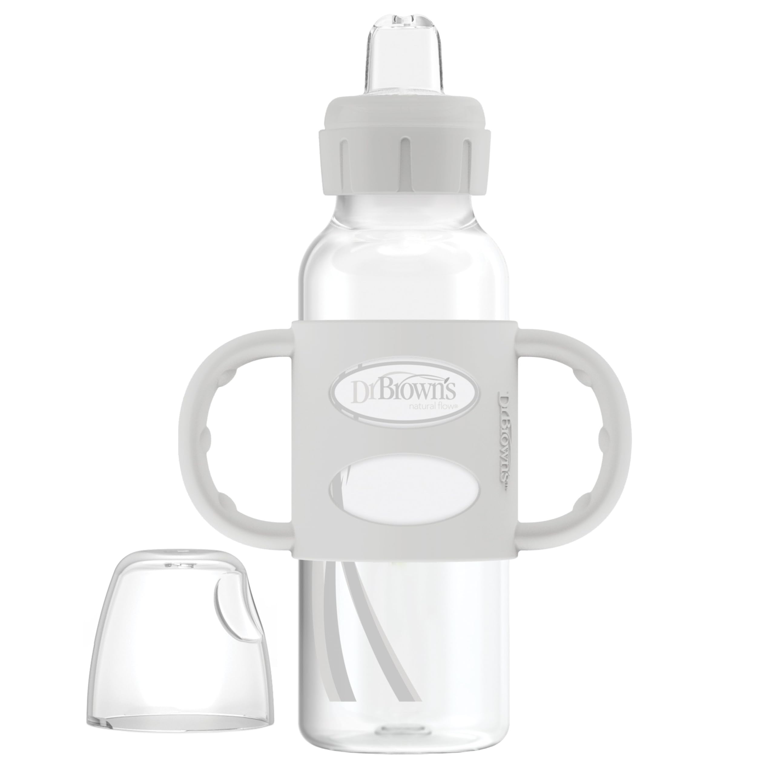 Milestones Narrow Sippy Spout Bottle with 100% Silicone, Easy-Grip Handles and Soft Sippy Spout, 8oz/250mL, Gray, 1-Pack, 6m+