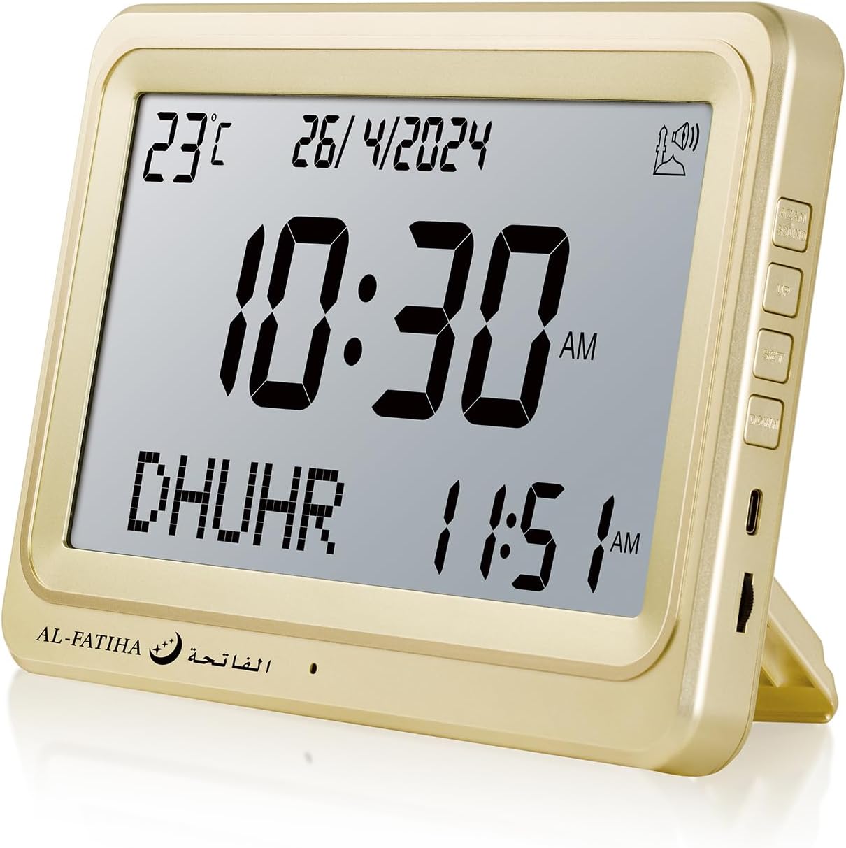 Azan Clock, Automatic Worldwide Digital 8 Azan Prayer Sounds Muslim Prayer Clock for USA Home Decor (Gold)