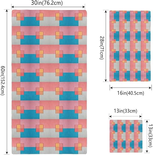 Miniatura 4 de Pink Blue Geometric Bath Towels for Bathroom Set - Luxury Towels Gifts for Women,Quick Dry Beach Kitchen Hand Hair Face Yoga Workout Gym Towel and