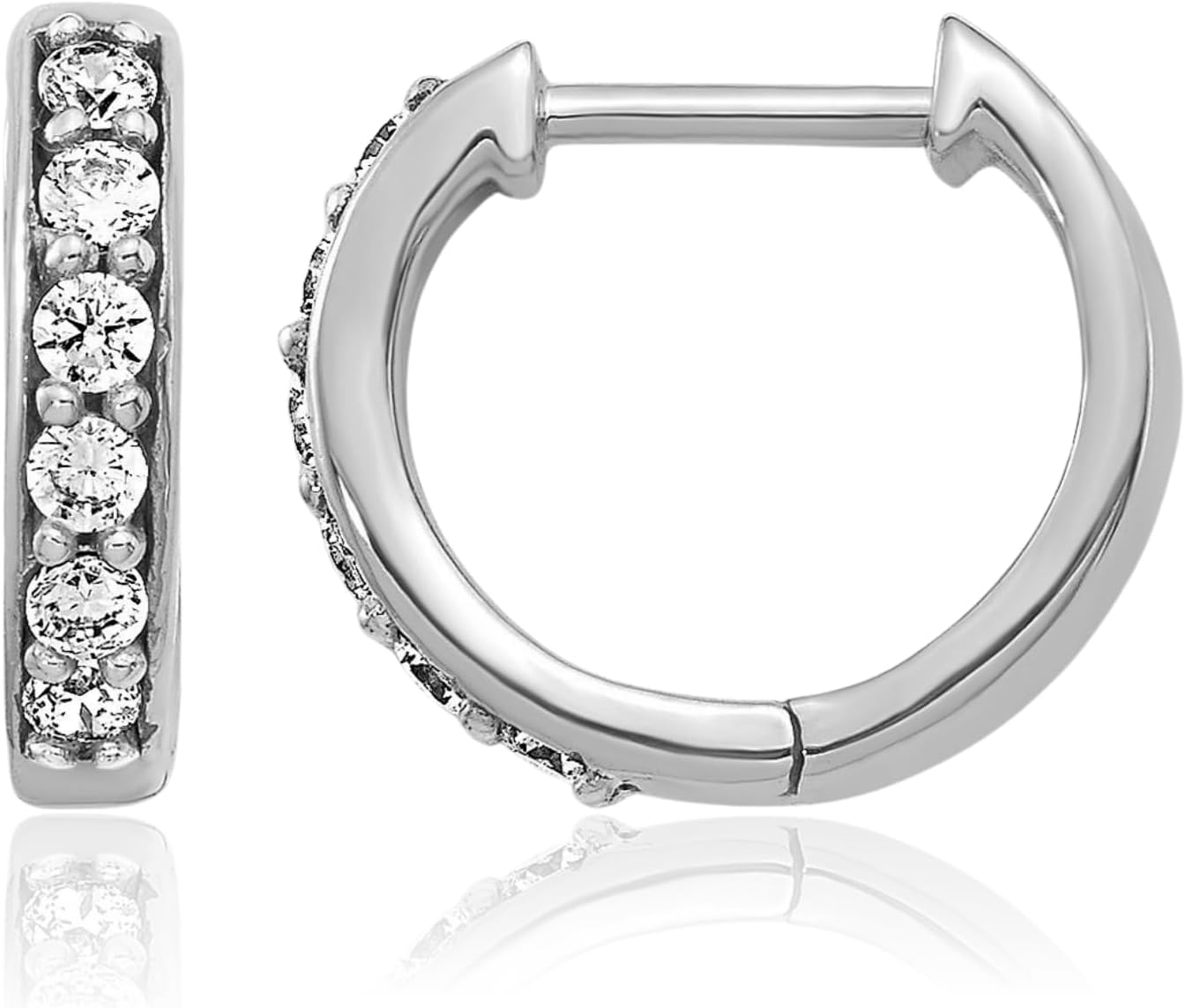 IceCarats 14K Solid White Gold 0.24 carat Diamond Small Huggie Hoop Earrings 11mm 0.4 inch Round Cut, Natural, Prong Set, Snap Back For Her