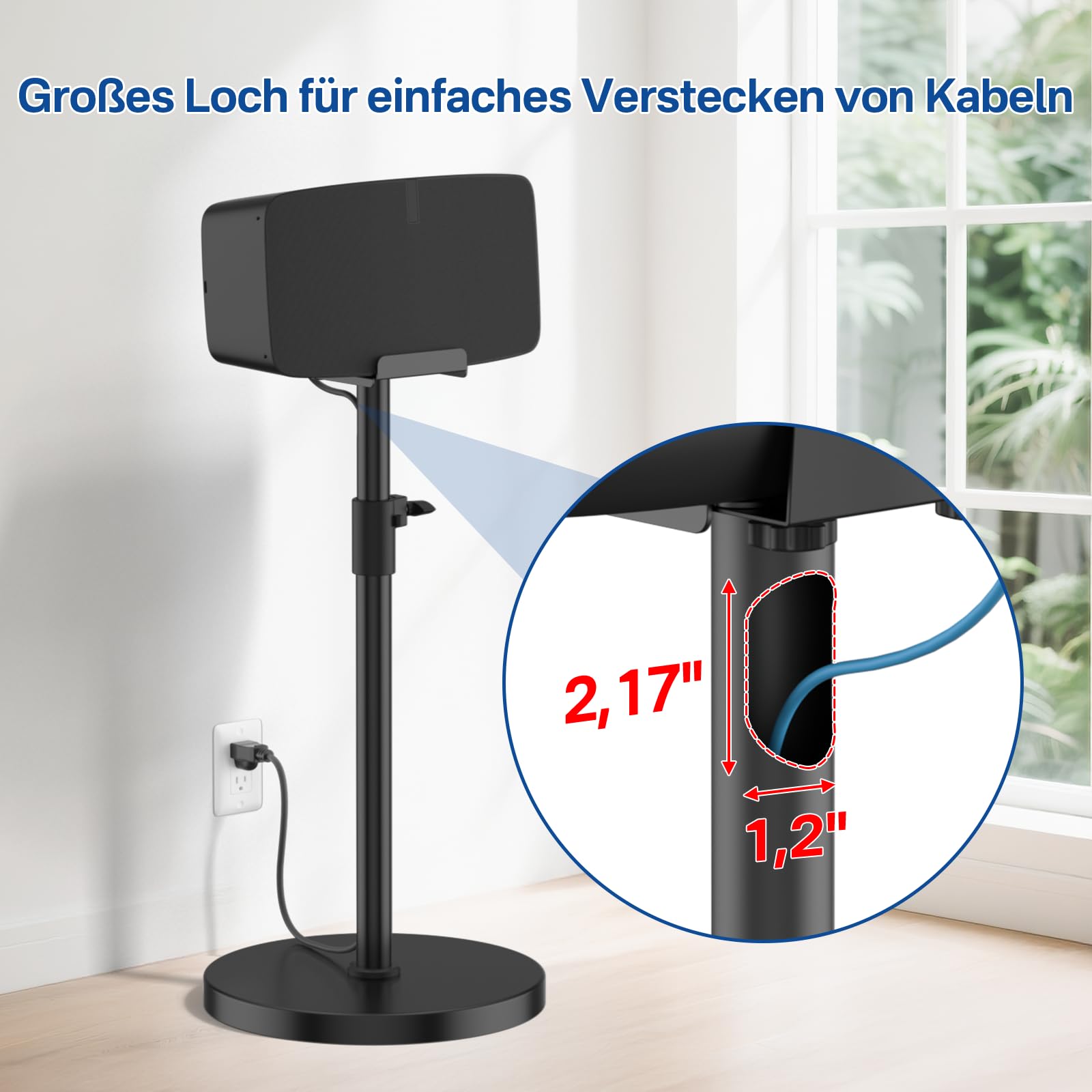 Soporte de Altavoz de Altura Ajustable: Soporte de Suelo para orientación Vertical y Horizontal,Compatible con Sonos Play:5 (2.ª generación) Sonos Five con gestión de Cables, Negro.