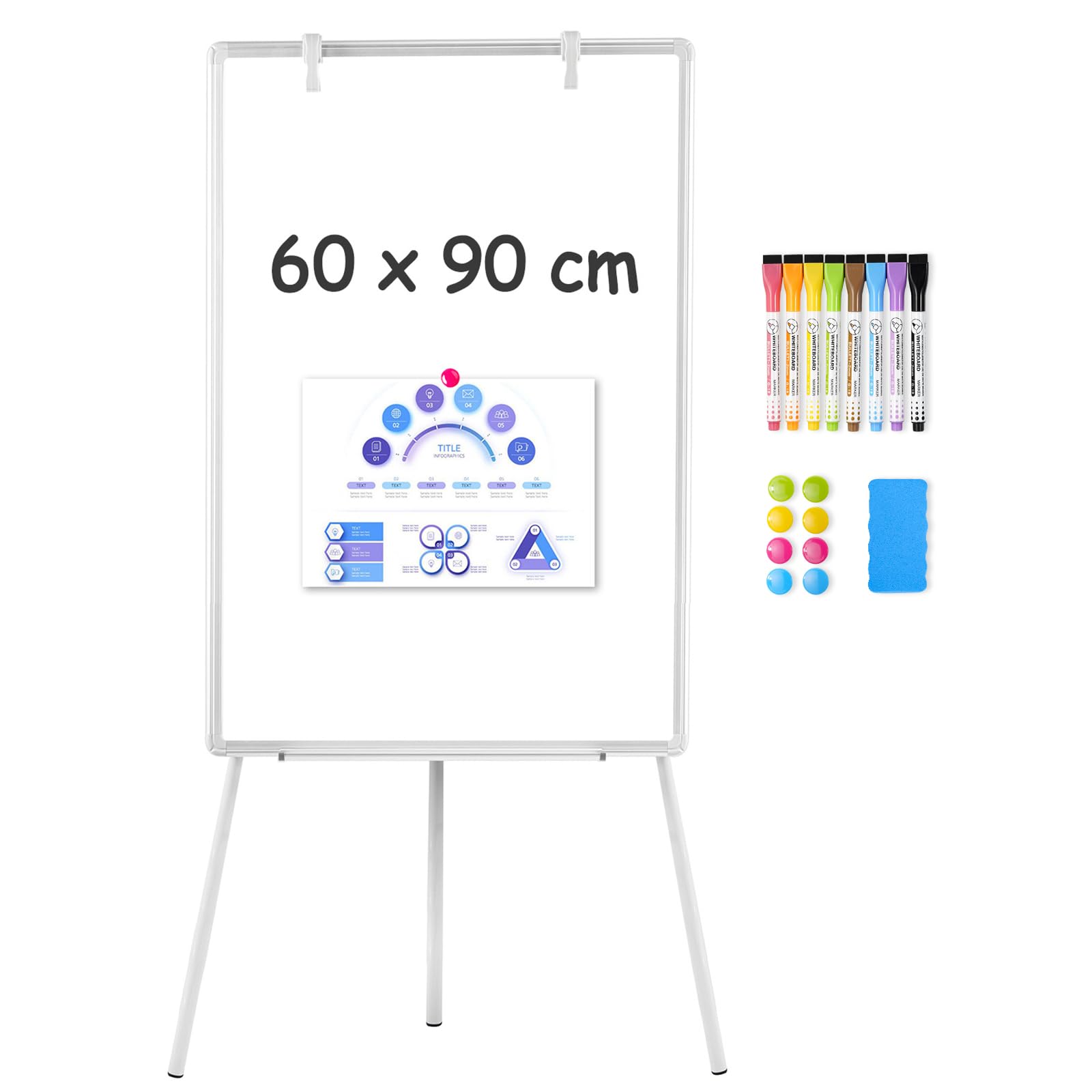 QUEENLINK 60x90cm Portable Flipchart Stand, Height Adjustable White Board with Stand, Fllip Chart Rolling WhiteBoard for Office, Home — image 1