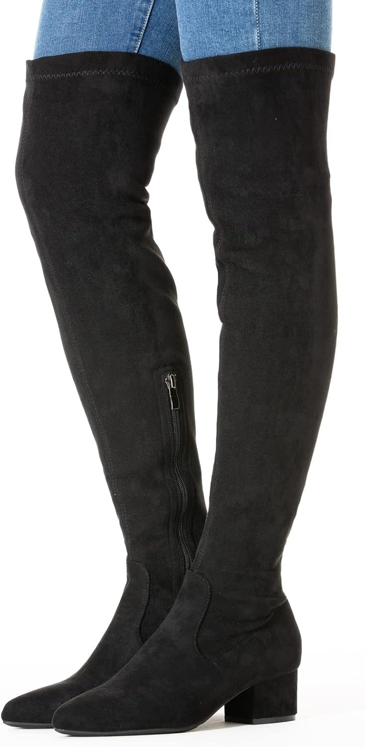 N.N.G Women Over the Knee Boots Low Heel Winter Block Suede Thigh High Chunky OTK Long Comfort