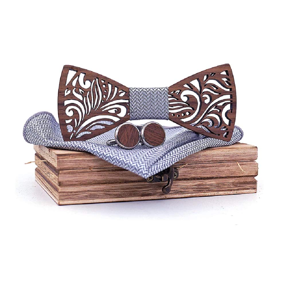 [Stunning Effect !] Wooden bow tie hand made/Fashion style - Dandy - Wedding wear or Daily wear/adjustable Neck band (Brown 95)