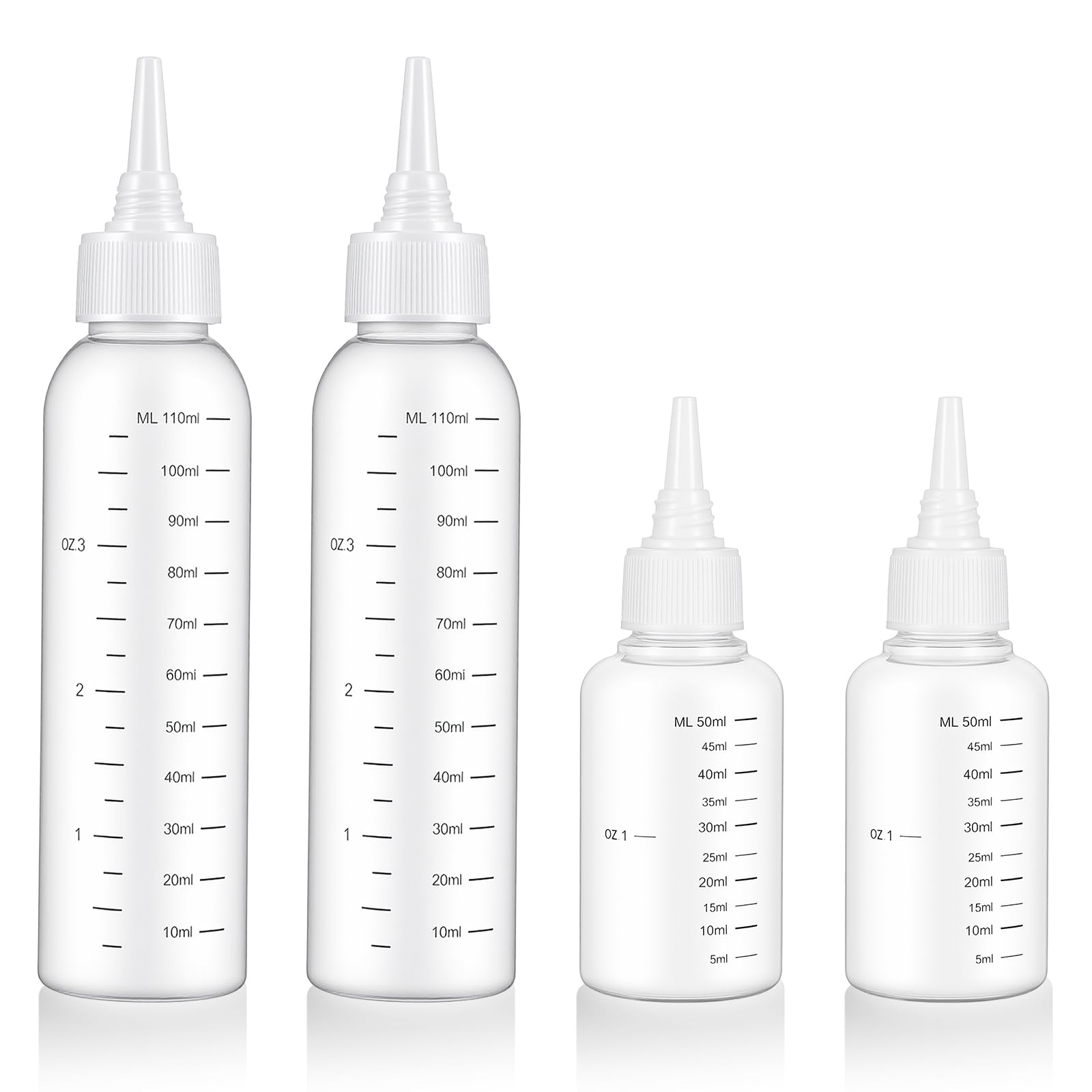 4 sztuki buteleczka aplikatora do włosów, squeezie z aplikatorem do olejku do włosów, 110 ml & 50 ml buteleczka aplikatora z skalą, aplikator do olejku do włosów do farbowania skóry głowy i