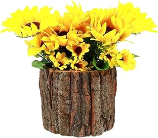 Girasoli artificiali in vaso Pianta bonsai Fiori finti in vaso di legno Composizioni floreali di seta per centrotavola da tavolo da ufficio