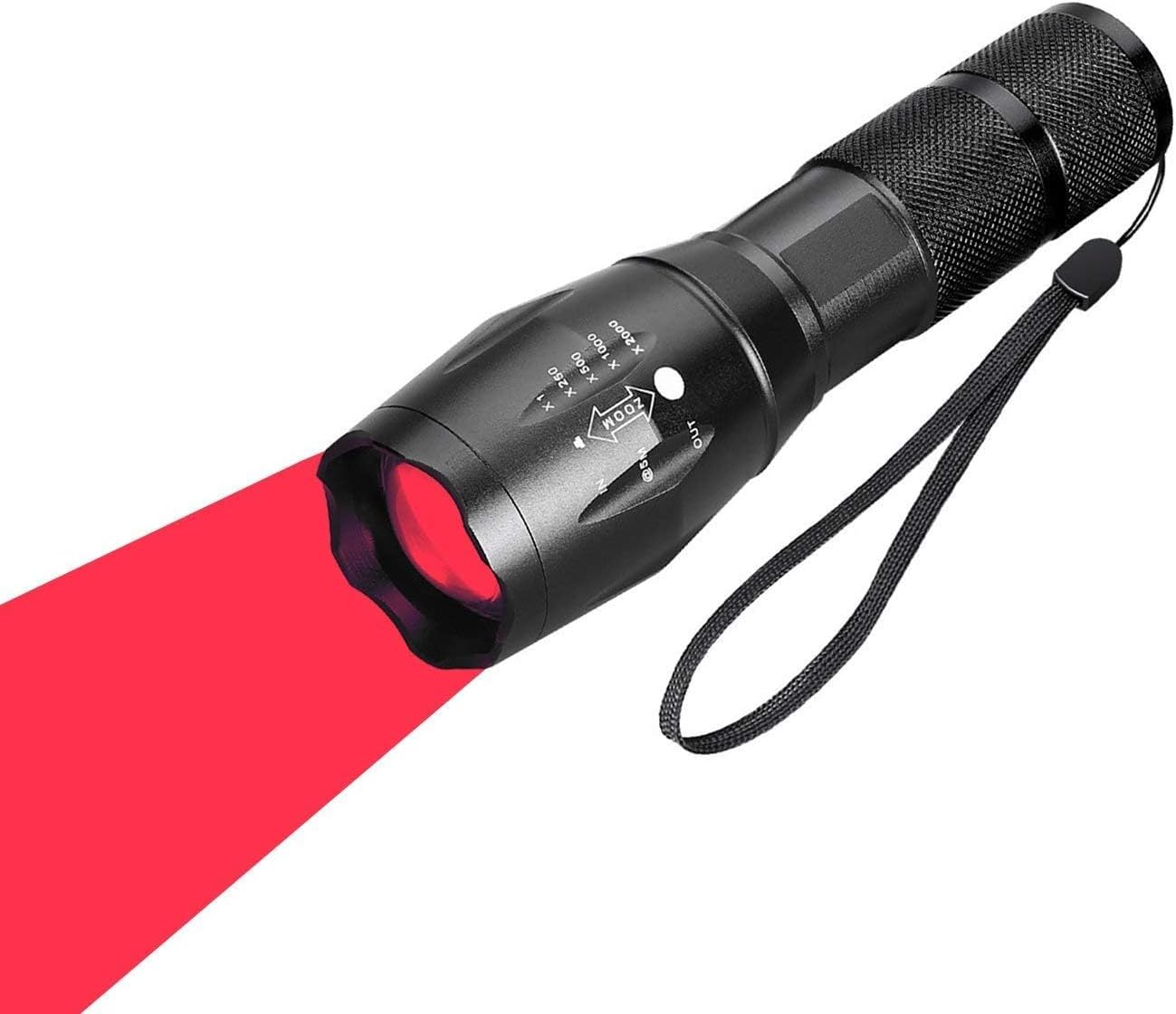 BESTSUN 350 Yard Red Light Tactical LED Flashlights, Zoomable Predator Light Long Range Night Hunting Coyote Varmint Light Hunting Flashlight with Pressure Switch, Picatinny & Scope Mounts