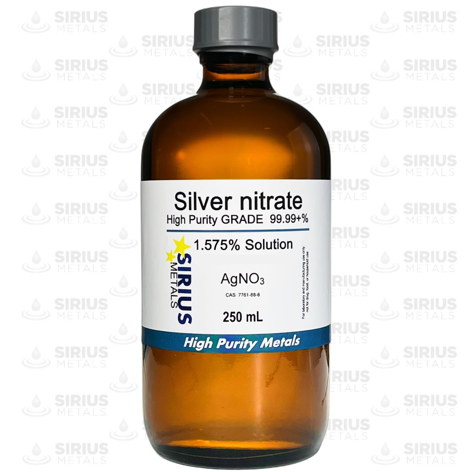 Silver Nitrate Solution (CAS# 7761-88-8) - 1.575% (w/v in Water) as AgNO3 (1.0% w/v as Ag) - 99.99+% Purity: 250 mL in Amber Glass Bottle