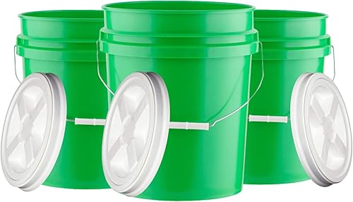 House Naturals Cubo de cubo de 5 galones de grado alimenticio sin BPA con tapa hermética de rosca (paquete de 3) cubos fabricados en Estados Unidos