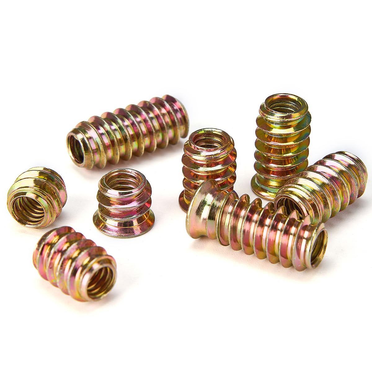 200 Pcs 1/4"-20 Wood Bolt Inserts Metal Nut Inserts - Hex Socket Drive Threaded Screws Fastener Connector for Furniture Replacement Parts - Carbon Steel - Mixed Set