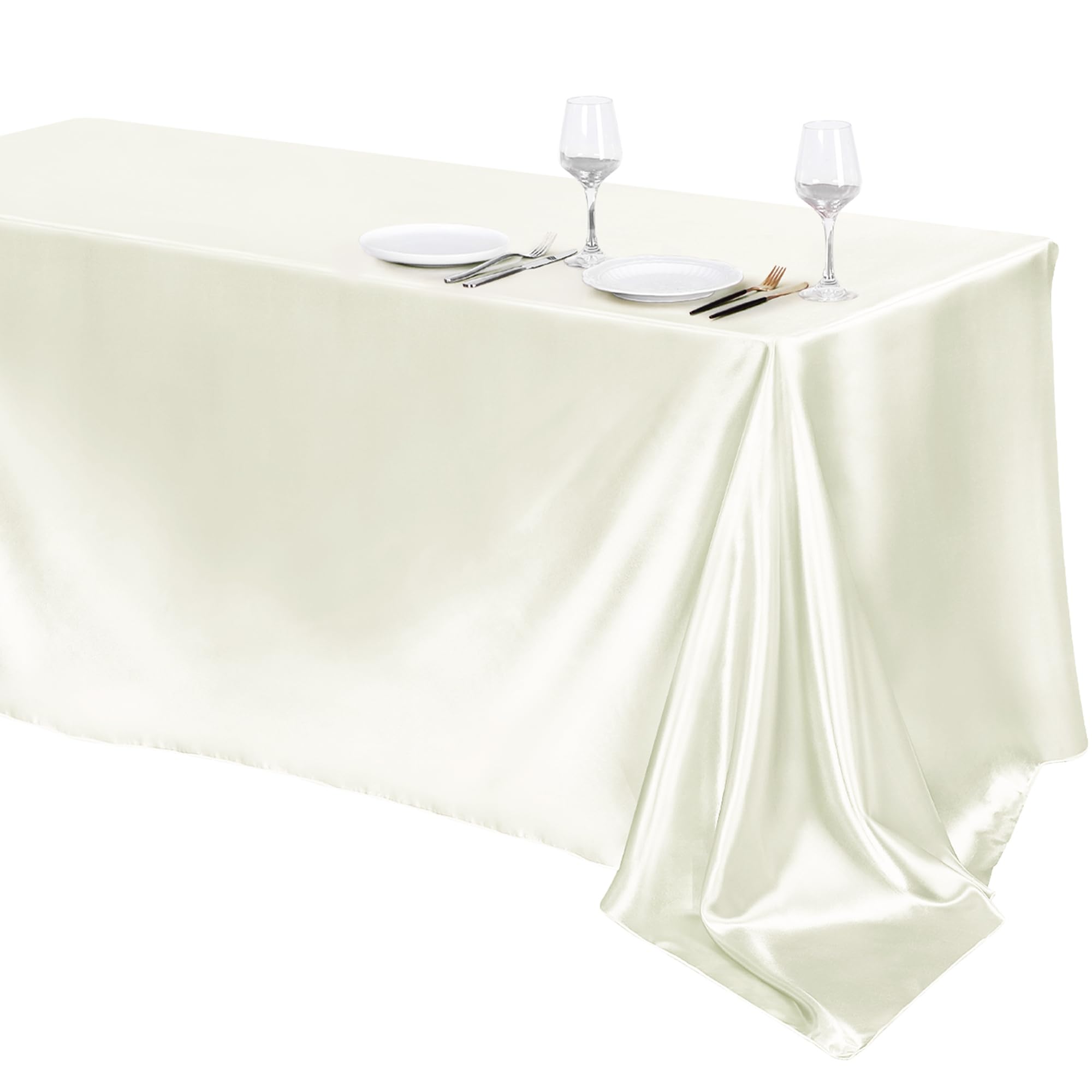 Ivory Satin Tablecloths - 4 Pack Overlay Covers -16