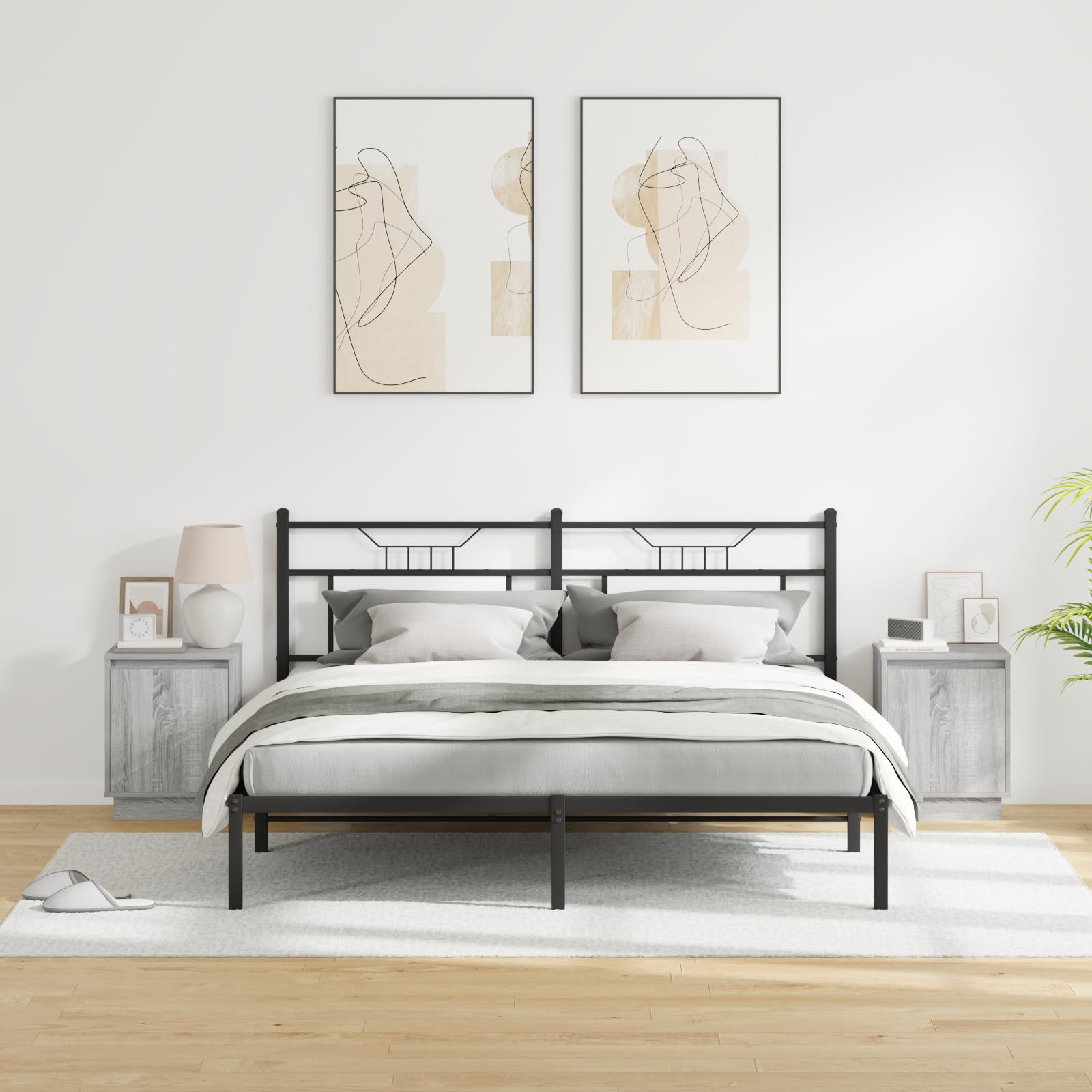 Graues Sonoma Nachttischset mit zwei Schubladen, modernes Design für Schlafzimmer, robuster Holzwerkstoff, platzsparend 39x34,5x50 cm, stilvolle Aufbewahrung