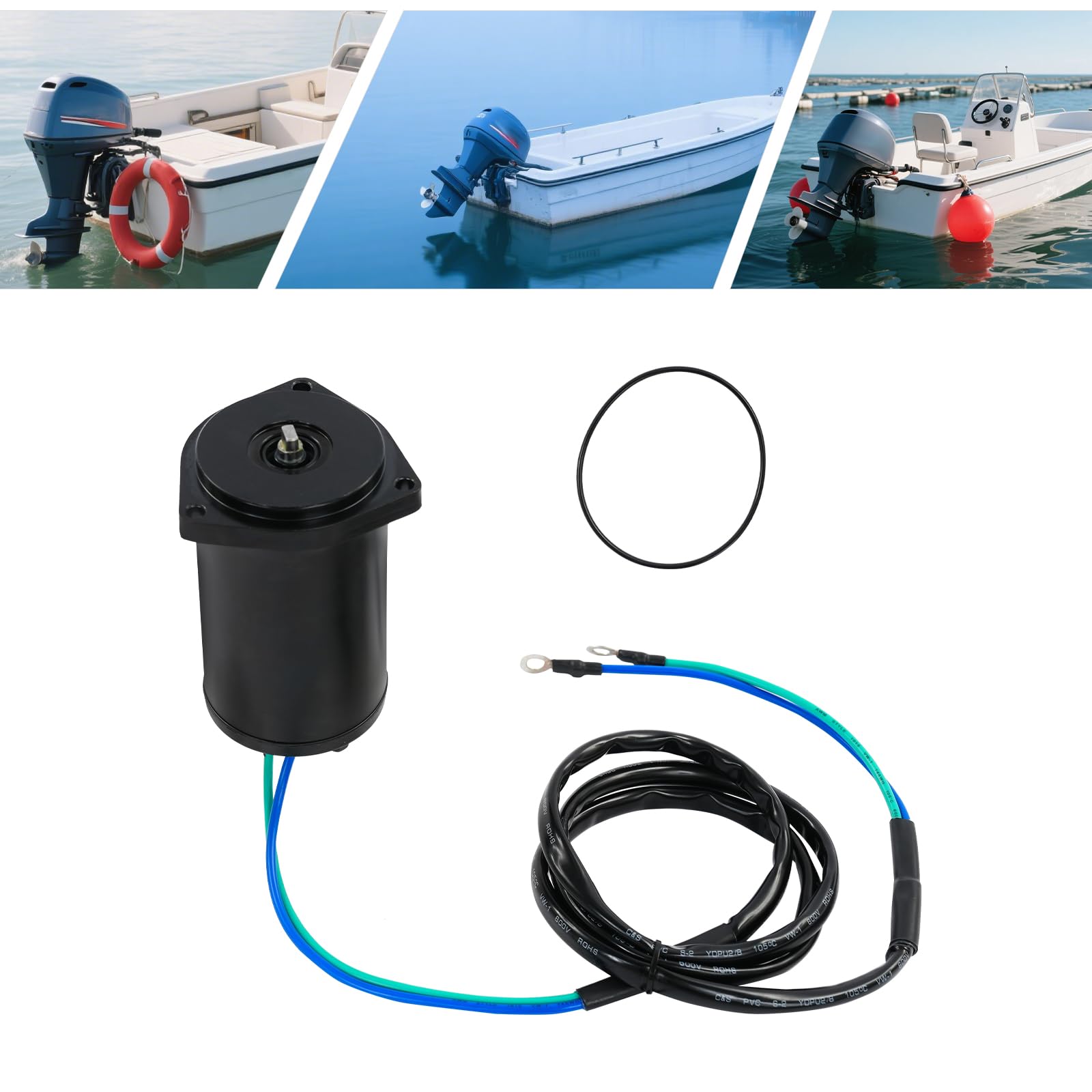 Motore di inclinazione e rifinitura per motore fuoribordo Yamaha - 200 W 12 V, adatto per 2 tempi 40-50/4 tempi 40-50 CV, OEM 62Y-43880-01, con anello di tenuta incluso, nero