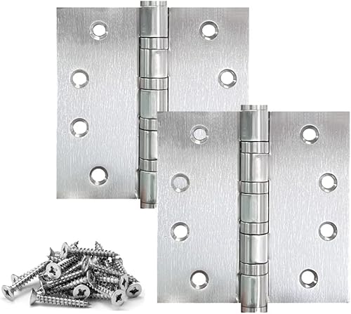 Stainless Steel Door Hinges 304,4 "x 4" inch Heavy Duty Ball Bearing, for Salty Residential Environment Exterior and Interior Doors Swing NRP with Square Corner-2 Pack (2, Silver)