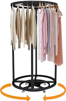 Rotatable Round Garment Rack, Floor-Standing Double Space Retail Display | Multi-Purpose Metal Shelf for Clothes Storage, Portable Commercial Clothing Organizer for Retail Boutiques Bedroom Laundry