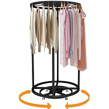 Rotatable Round Garment Display Rack, Floor-Standing Double Space Multi-Purpose Metal Shelf for Clothes Storage, Commercial Clothing Organizer in Retail Boutiques Black, 27.6"x 51.2"