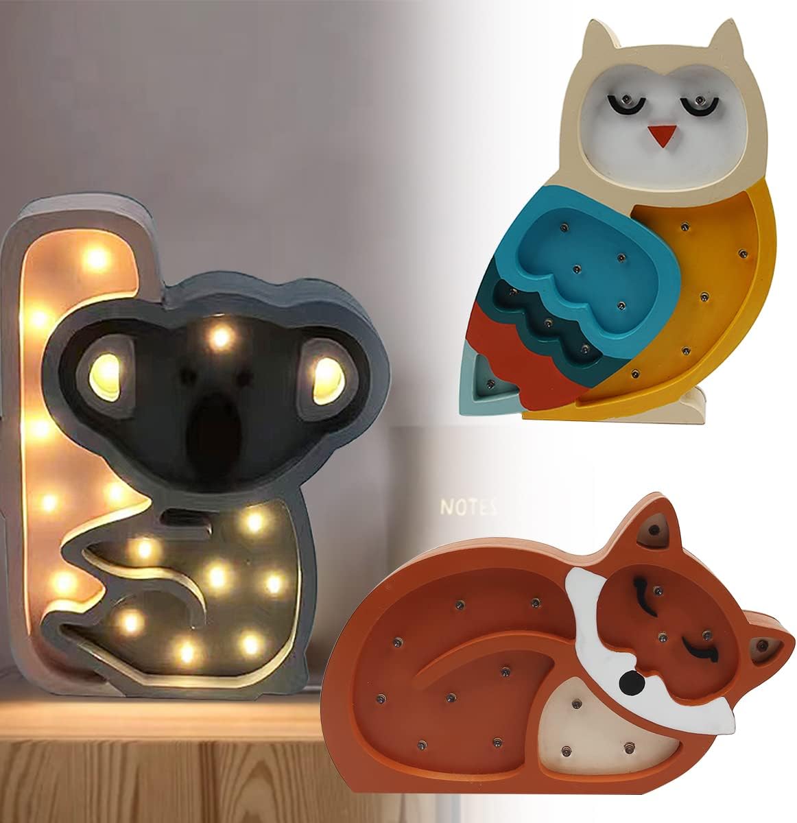Decorative LED Night Light for Kids Baby Nursery Decor Cute Fox Wooden Table Lamp Animal Sign Home Bedroom Ornament Birthday Gift image 5