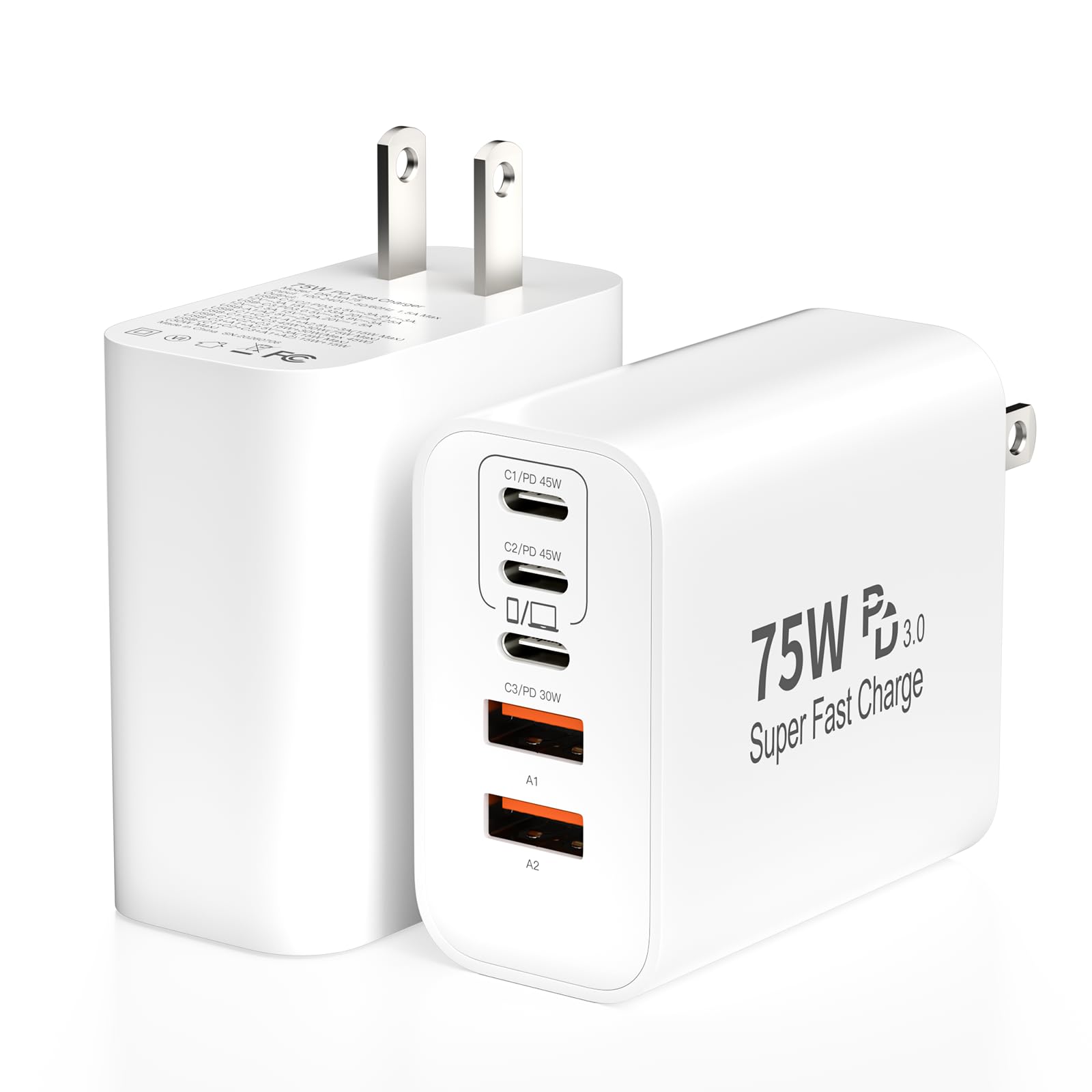 75W USB C Charger Block, 5-Port USBC Wall Charger Super Fast Charging Block