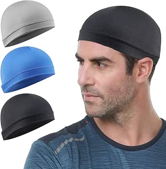 Go-Sport 3 Pack Cooling Skull Cap Helmet Liner Sweat Wicking Cycling Running Hat for Men Women, Black+Sky Blue+Light Grey, Medium