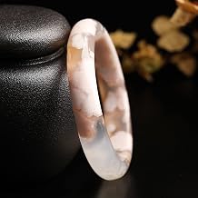 SMDSAZ Natural Hand-Carved Jade Cherry Blossom Agate Bangle 54-62mm Fashion Jewelry Bracelet Men Women Luck Gifts Gem Color Pink, Metal Color 54-56mm