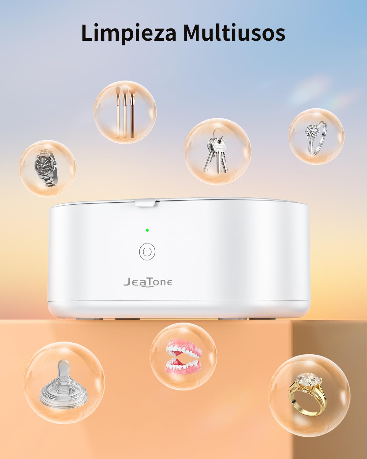 JeaTone Limpiador Ultrasónico, Limpiador Ultrasónico para Gafas 600ml 46KHz, Limpieza Profesional para prótesis Dentales, Retenedores, Alineadores y Artículos para el hogar como Gafas, Joyas, Relojes