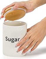 Vista 3 de Peohud Juego de 3 recipientes de cerámica para cocina, tarros herméticos de almacenamiento de alimentos de 29 onzas con tapas de bambú, juego