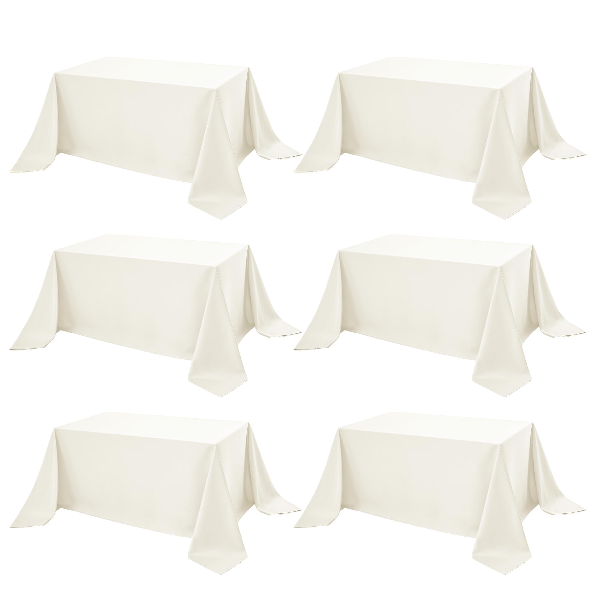 Photo 1 of Dailyset 6-Pack Ivory Tablecloths for Rectangle Tables, 90 x 156 Inches, Stain-Resistant Polyester Fabric for 8 Foot Tables - Washable Table Covers for Weddings, Banquets, Birthday Parties, Events