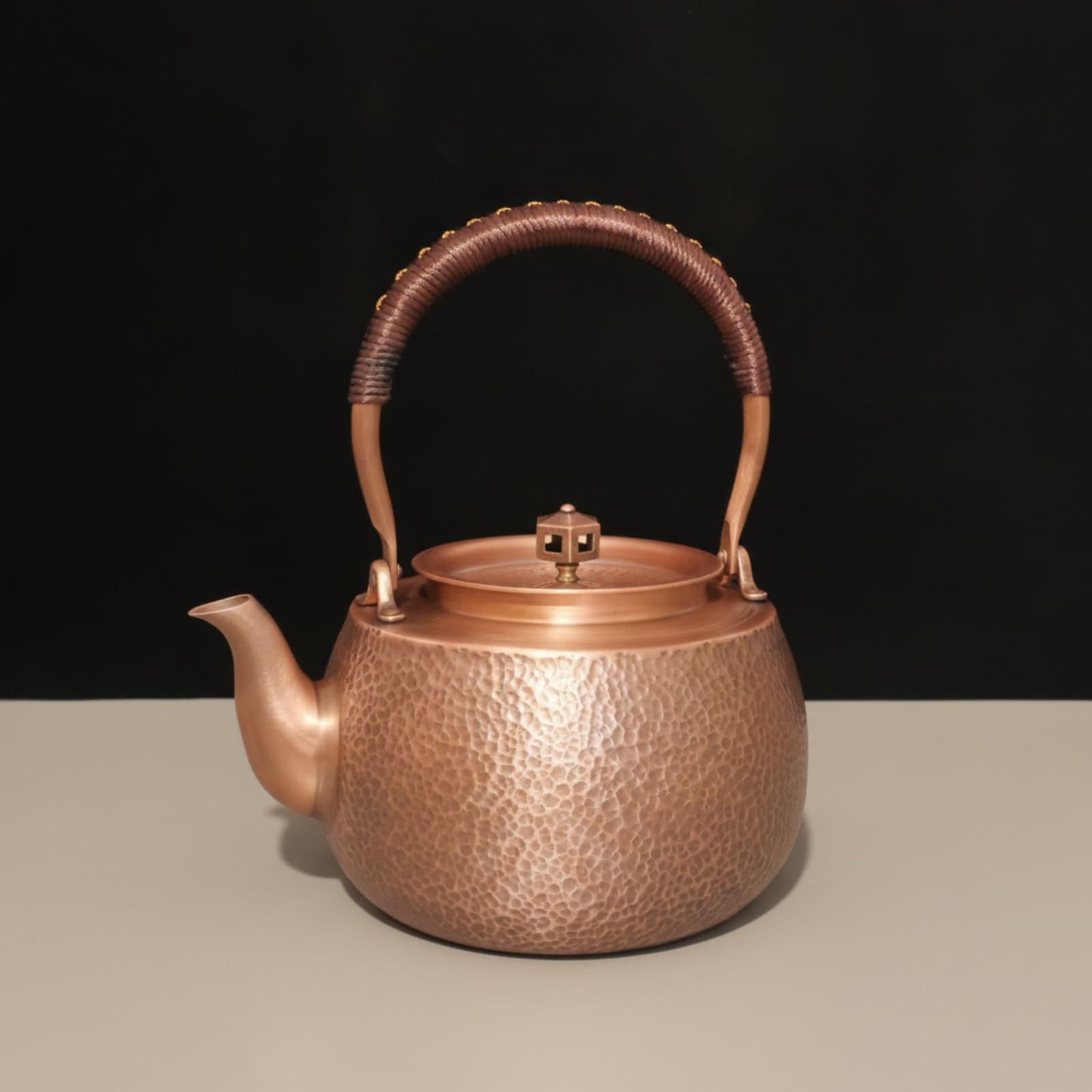 Tetera Cobre Martillado Hervidor Agua Cobre Artesanal Tetera con Asa para Aficionados Al Té Té, Coleccionistas, Cocina, Mesa, 860 Gramos, Martillado Estilo 6