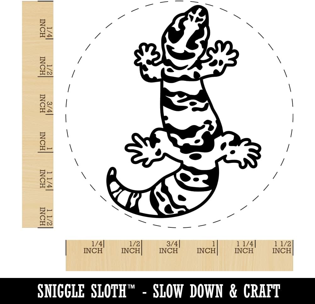 Chubby Leopard Gecko Lizard Self-Inking Rubber Stamp Ink Stamper for Stamping Crafting Planners - 1-1/2 Inch Large - Black Ink