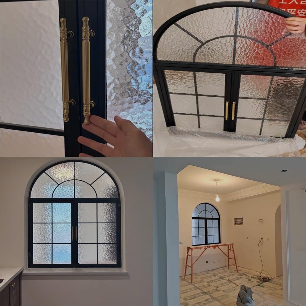 Ventanas Francesas De Hierro Forjado Con Arco Y Cristal, Ventanas Abatibles Curvas Empotradas Para Separar Ambientes, Ideales Para Comedor, Loft Y Dormitorio.(Black,80x100 cm)