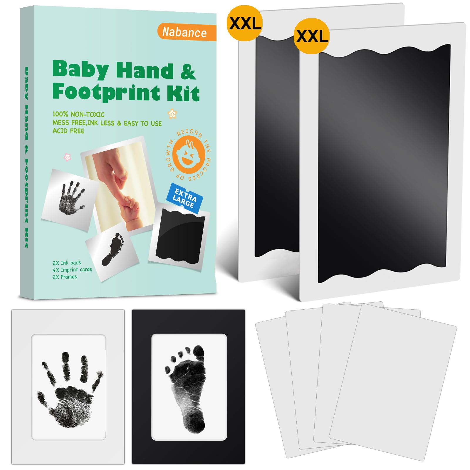 Nabance Kit Empreinte Bebe 2pcs Grande Taille Empreintes Bébé Kit 0-12 Mois Empreinte Chien kit Empreinte Pieds et Mains Bébé Empreinte Chat avec 2 Cadres Photo pour Chien Chat Souvenirs de famille