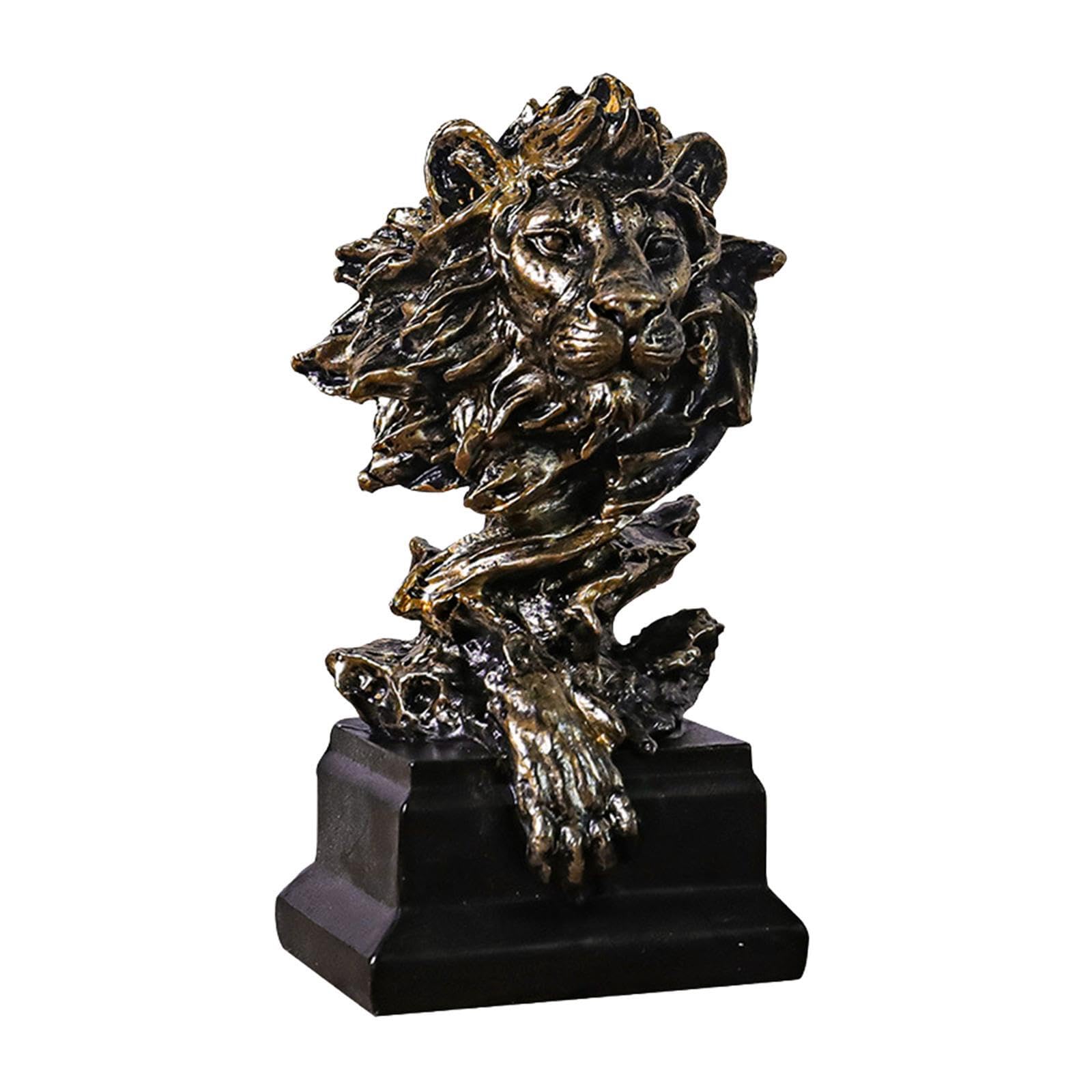 TWISAXC Lion Head Statue Modern Art Craft Ornament For Office Desk Or Home Decor Animal Sculpture Cabinet Fireplace Birthday Gift Modern Art Ornament Lion, Bronze